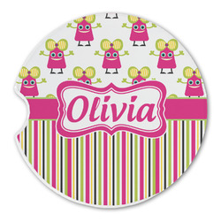 Pink Monsters & Stripes Sandstone Car Coaster - Single (Personalized)
