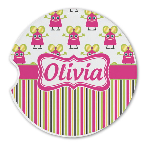 Pink Monsters & Stripes Sandstone Car Coaster - Single