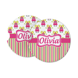 Pink Monsters & Stripes Sandstone Car Coasters (Personalized)