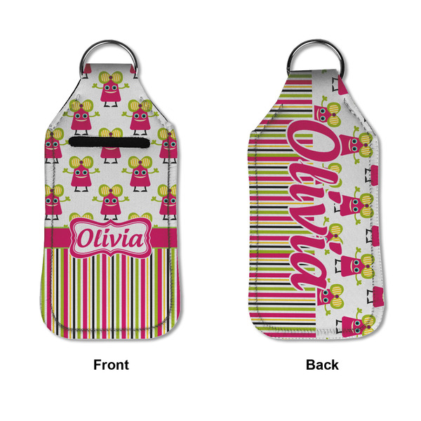 Pink Monsters & Stripes Sanitizer Holder Keychain - Large APPROVAL (Flat)