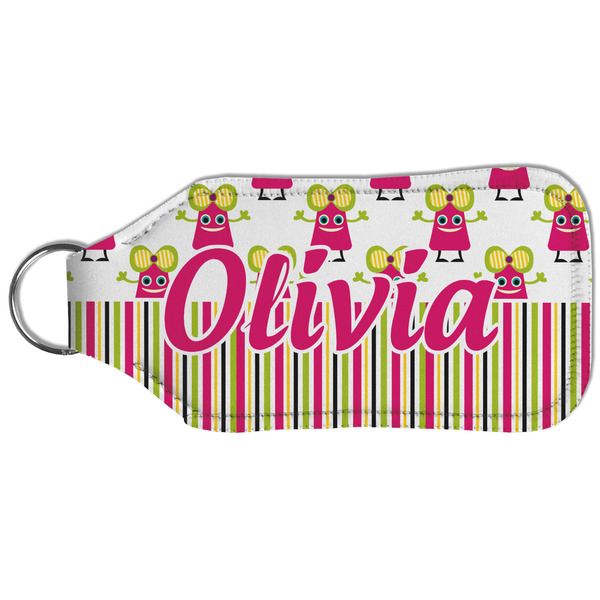 Pink Monsters & Stripes Sanitizer Holder Keychain - Large (Back)