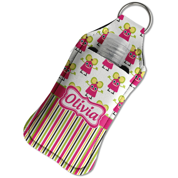 Pink Monsters & Stripes Sanitizer Holder Keychain - Large in Case