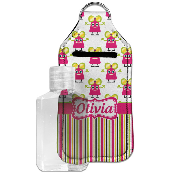 Custom Pink Monsters & Stripes Hand Sanitizer & Keychain Holder - Large (Personalized)