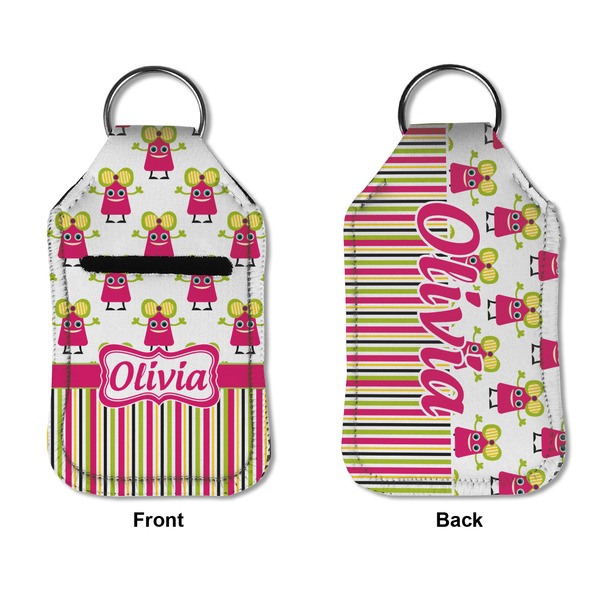 Pink Monsters & Stripes Sanitizer Holder Keychain - Small APPROVAL (Flat)