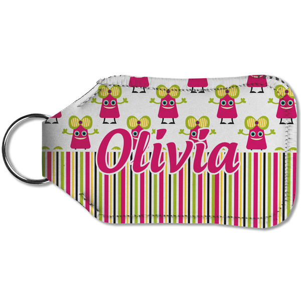 Pink Monsters & Stripes Sanitizer Holder Keychain - Small (Back)