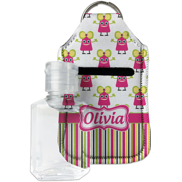 Custom Pink Monsters & Stripes Hand Sanitizer & Keychain Holder - Small (Personalized)