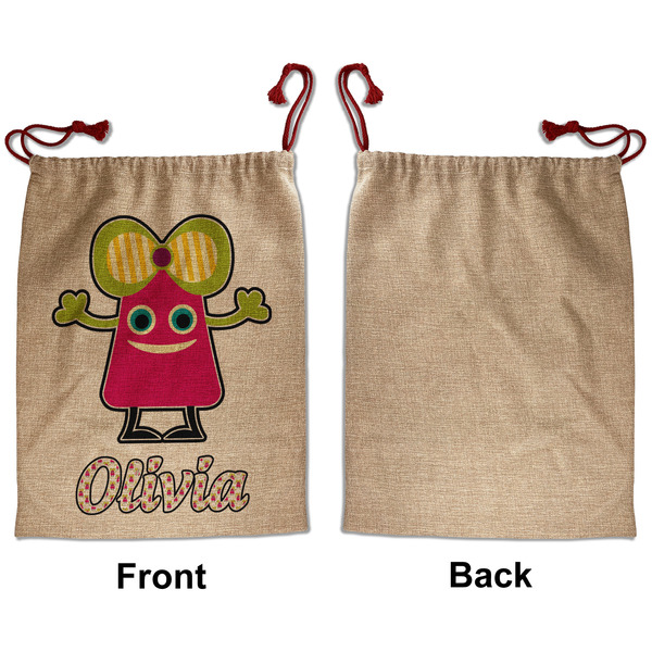 Pink Monsters & Stripes Santa Bag - Approval - Front