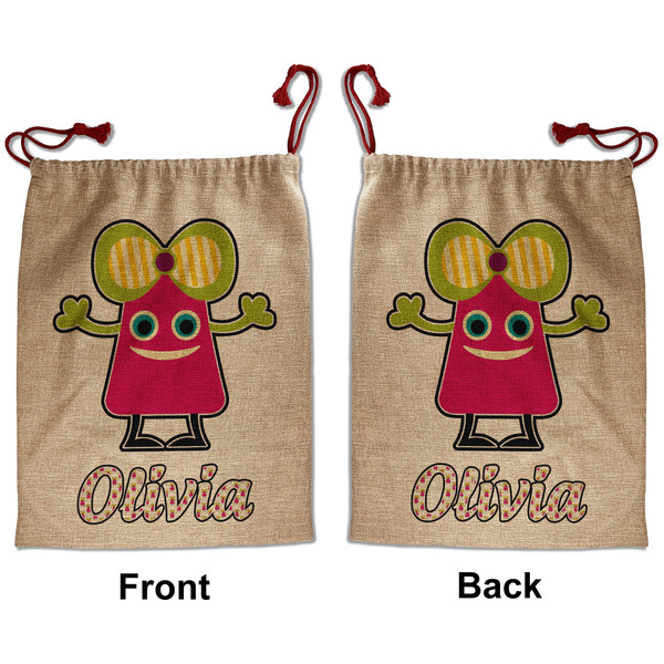Pink Monsters & Stripes Santa Bag - Front and Back