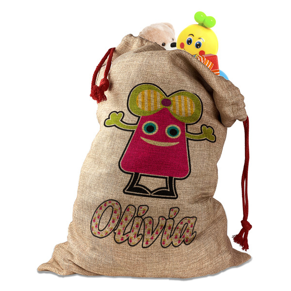 Custom Pink Monsters & Stripes Santa Sack (Personalized)