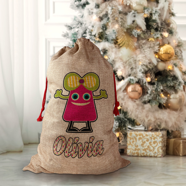 Pink Monsters & Stripes Santa Bag - Lifestyle