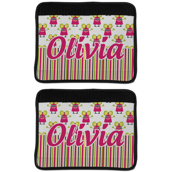 Pink Monsters & Stripes Seat Belt Cover (APPROVAL Update)