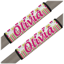 Pink Monsters & Stripes Seat Belt Covers (Set of 2) (Personalized)