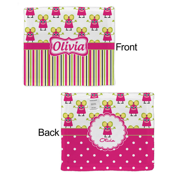 Pink Monsters & Stripes Security Blanket - Front & Back View