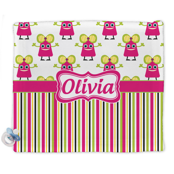 Custom Pink Monsters & Stripes Security Blanket - Single Sided (Personalized)