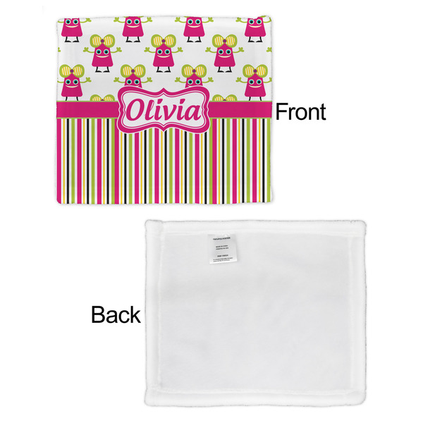 Pink Monsters & Stripes Security Blanket - Front & White Back View