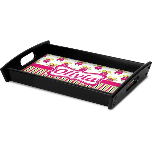 Pink Monsters & Stripes Serving Tray Black - Corner