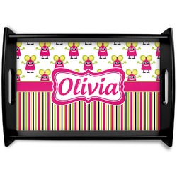 Pink Monsters & Stripes Black Wooden Tray - Small (Personalized)