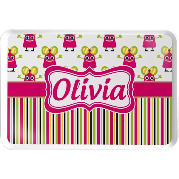 Custom Pink Monsters & Stripes Serving Tray (Personalized)