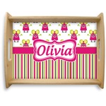 Pink Monsters & Stripes Natural Wooden Tray - Large (Personalized)