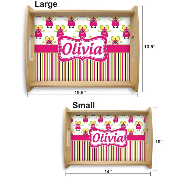 Pink Monsters & Stripes Serving Tray Wood Sizes