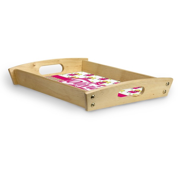 Pink Monsters & Stripes Serving Tray Wood Small - Corner