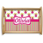 Pink Monsters & Stripes Natural Wooden Tray - Small (Personalized)