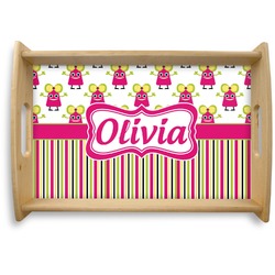 Pink Monsters & Stripes Natural Wooden Tray - Small (Personalized)