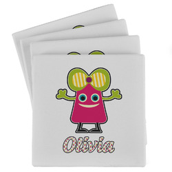 Pink Monsters & Stripes Absorbent Stone Coasters - Set of 4 (Personalized)