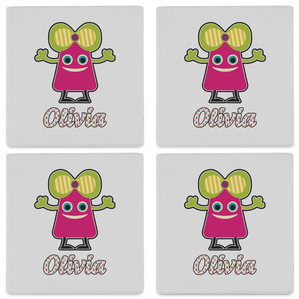 Pink Monsters & Stripes Set of 4 Sandstone Coasters - See All 4 View