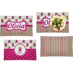 Pink Monsters & Stripes Set of 4 Glass Rectangular Lunch / Dinner Plate (Personalized)