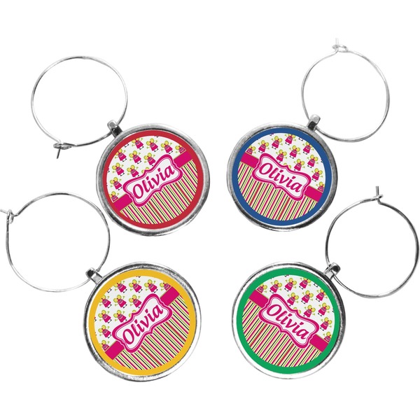Custom Pink Monsters & Stripes Wine Charms (Set of 4) (Personalized)