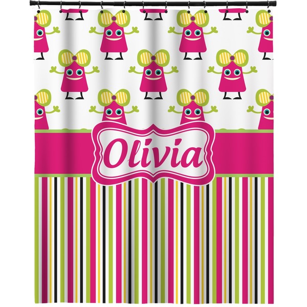 Custom Pink Monsters & Stripes Extra Long Shower Curtain - 70"x84" (Personalized)