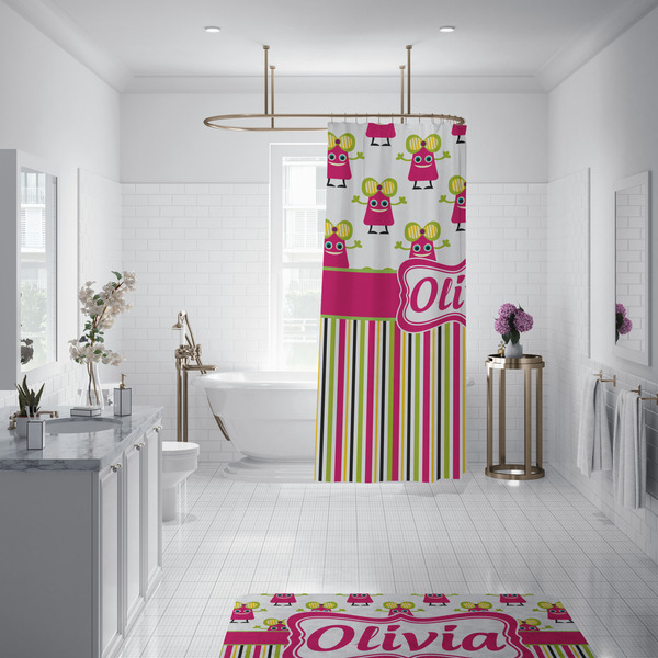 Pink Monsters & Stripes Shower Curtain - Custom Size