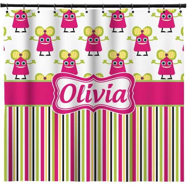 Custom Pink Monsters & Stripes Shower Curtain - Custom Size (Personalized)