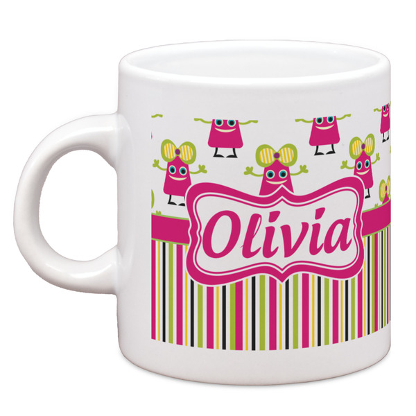 Custom Pink Monsters & Stripes Espresso Cup (Personalized)