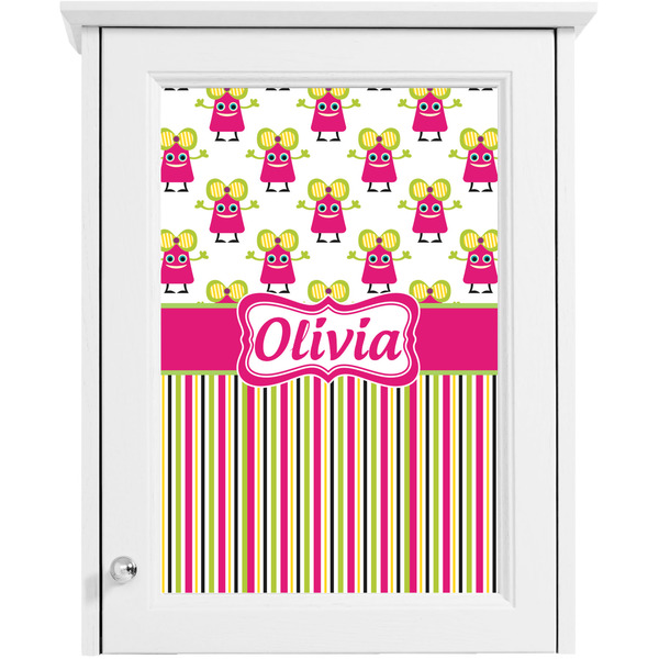 Pink Monsters & Stripes Single White Cabinet Decal