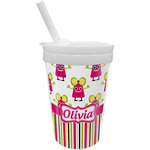 Pink Monsters & Stripes Sippy Cup with Straw (Personalized)