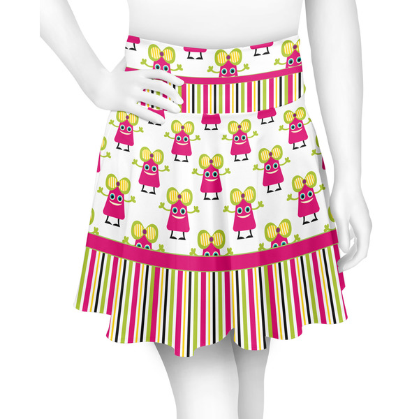 Custom Pink Monsters & Stripes Skater Skirt - X Large