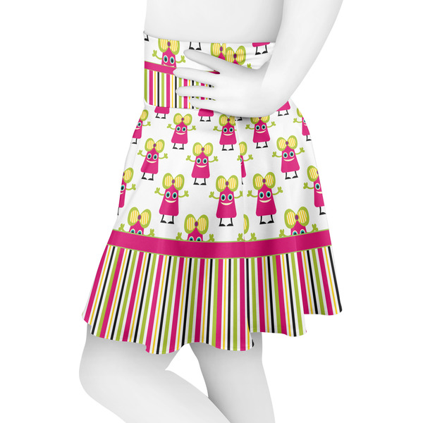 Pink Monsters & Stripes Skater Skirt - Side