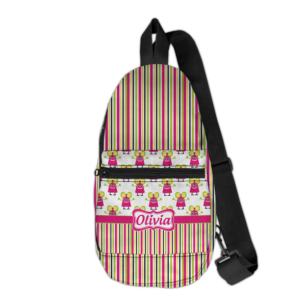 Custom Pink Monsters & Stripes Sling Bag (Personalized)