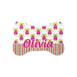 Pink Monsters & Stripes Bone Shaped Dog Food Mat (Small) (Personalized)