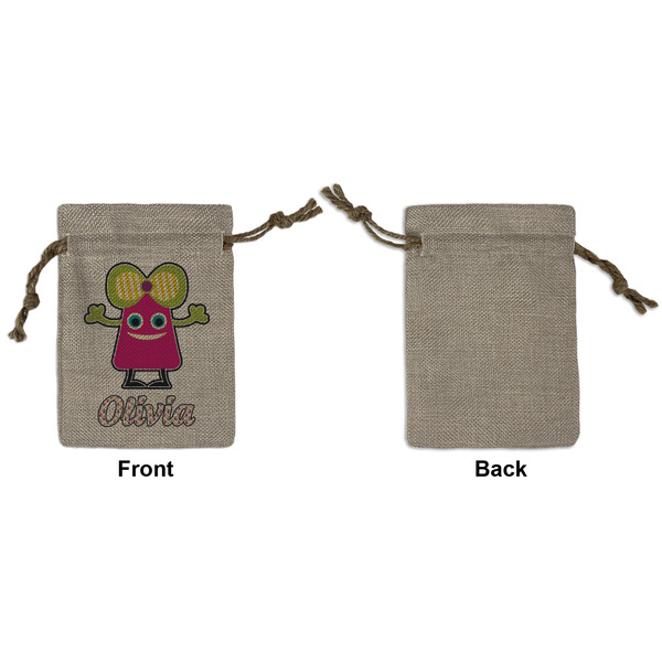 Pink Monsters & Stripes Small Burlap Gift Bag - Front Approval