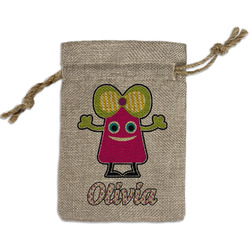 Pink Monsters & Stripes Small Burlap Gift Bag - Front (Personalized)
