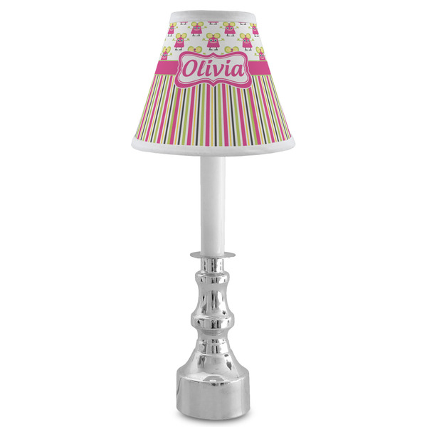 Pink Monsters & Stripes Small Chandelier Lamp - LIFESTYLE (on candle stick)