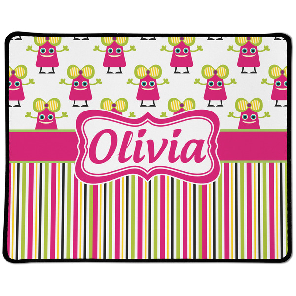 Custom Pink Monsters & Stripes Large Gaming Mouse Pad - 12.5" x 10" (Personalized)