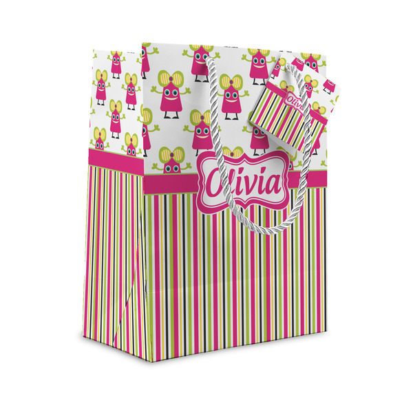 Custom Pink Monsters & Stripes Small Gift Bag (Personalized)