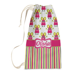 Pink Monsters & Stripes Laundry Bags - Small (Personalized)