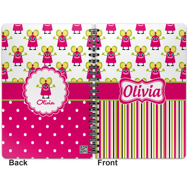 Pink Monsters & Stripes Spiral Journal 7 x 10 - Apvl