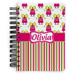 Pink Monsters & Stripes Spiral Notebook - 5x7 w/ Name or Text