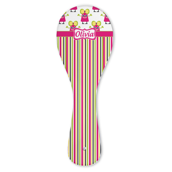 Custom Pink Monsters & Stripes Ceramic Spoon Rest (Personalized)